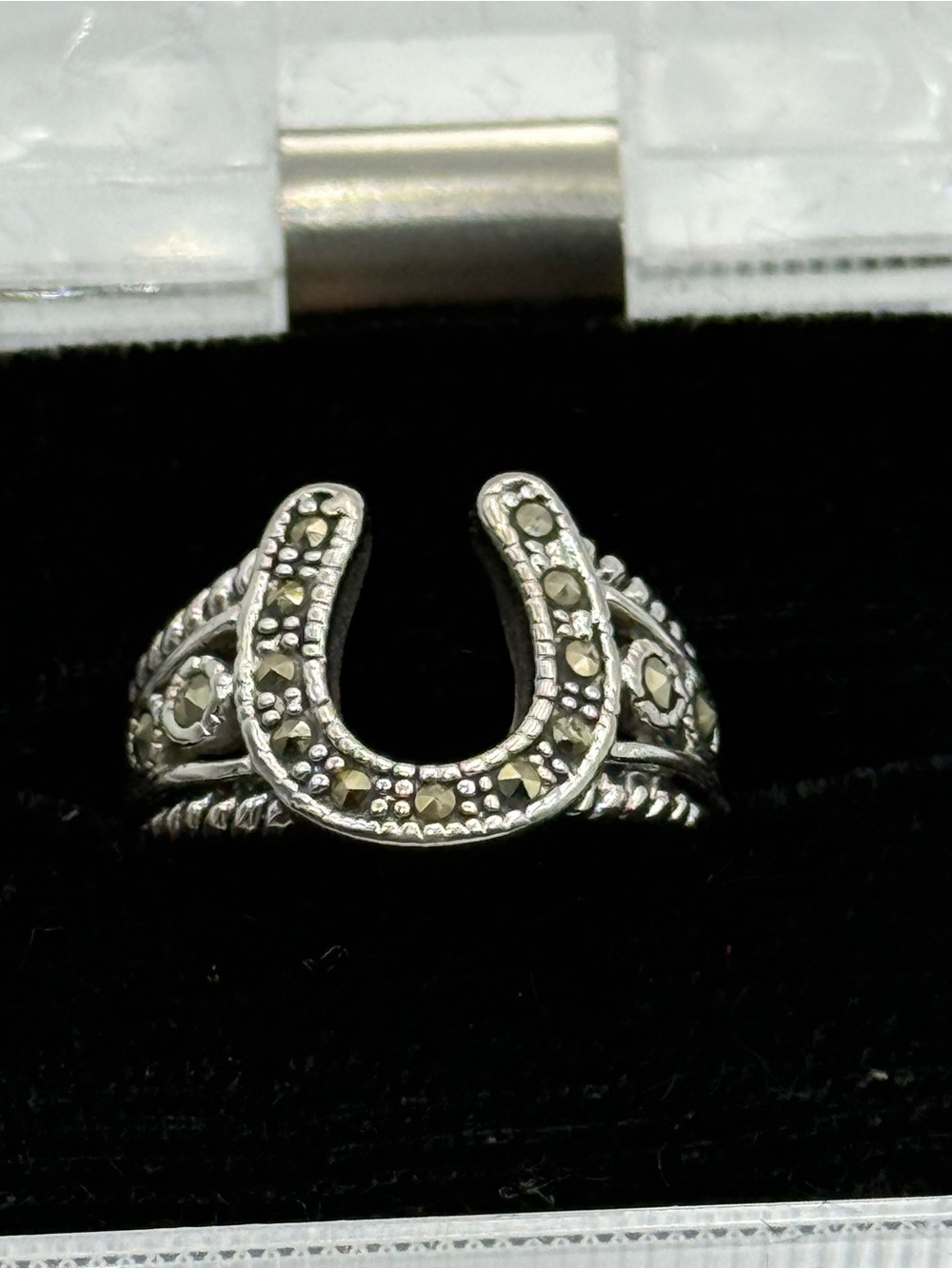 Horseshoe Marcasite Horseshoe Ring - Silver